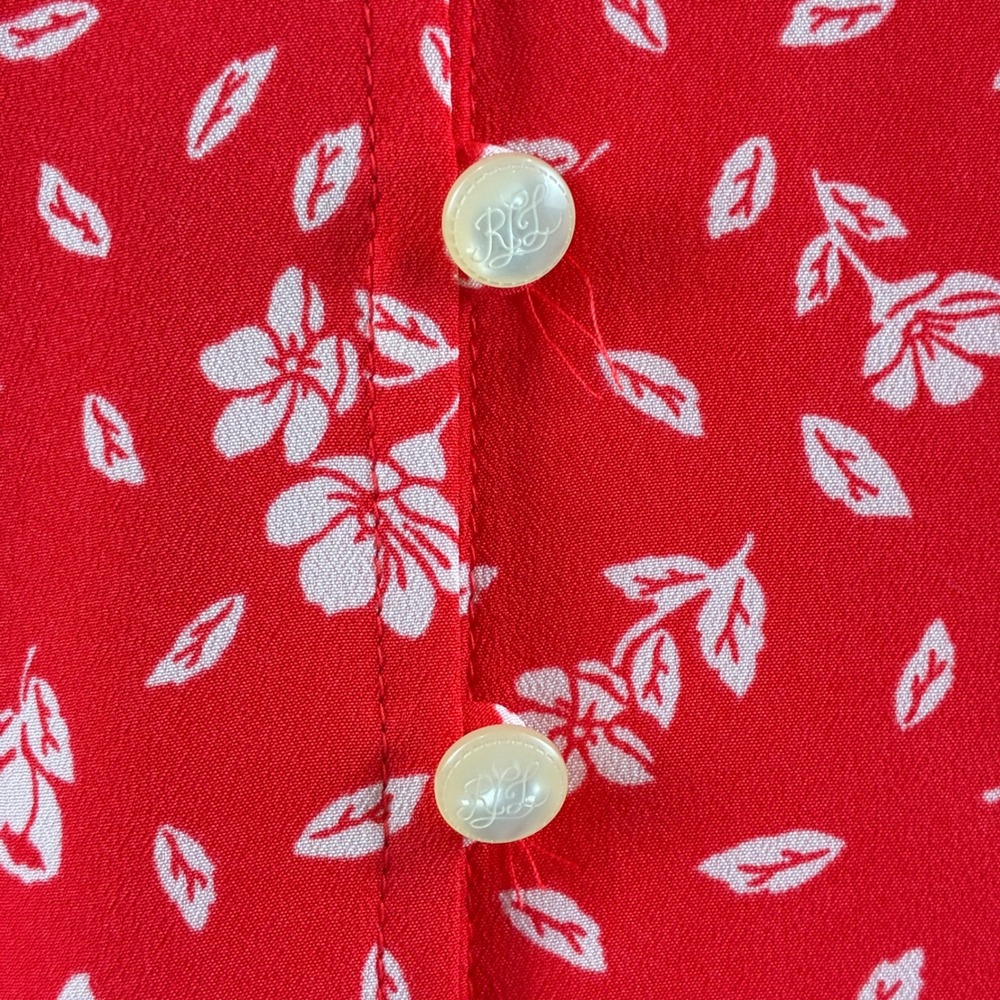 Lauren Ralph Lauren Womens 12 Midi Dress Red Floral Button Front Cottagecore - Picture 9 of 16